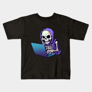 Skeleton Working on Laptop Kids T-Shirt